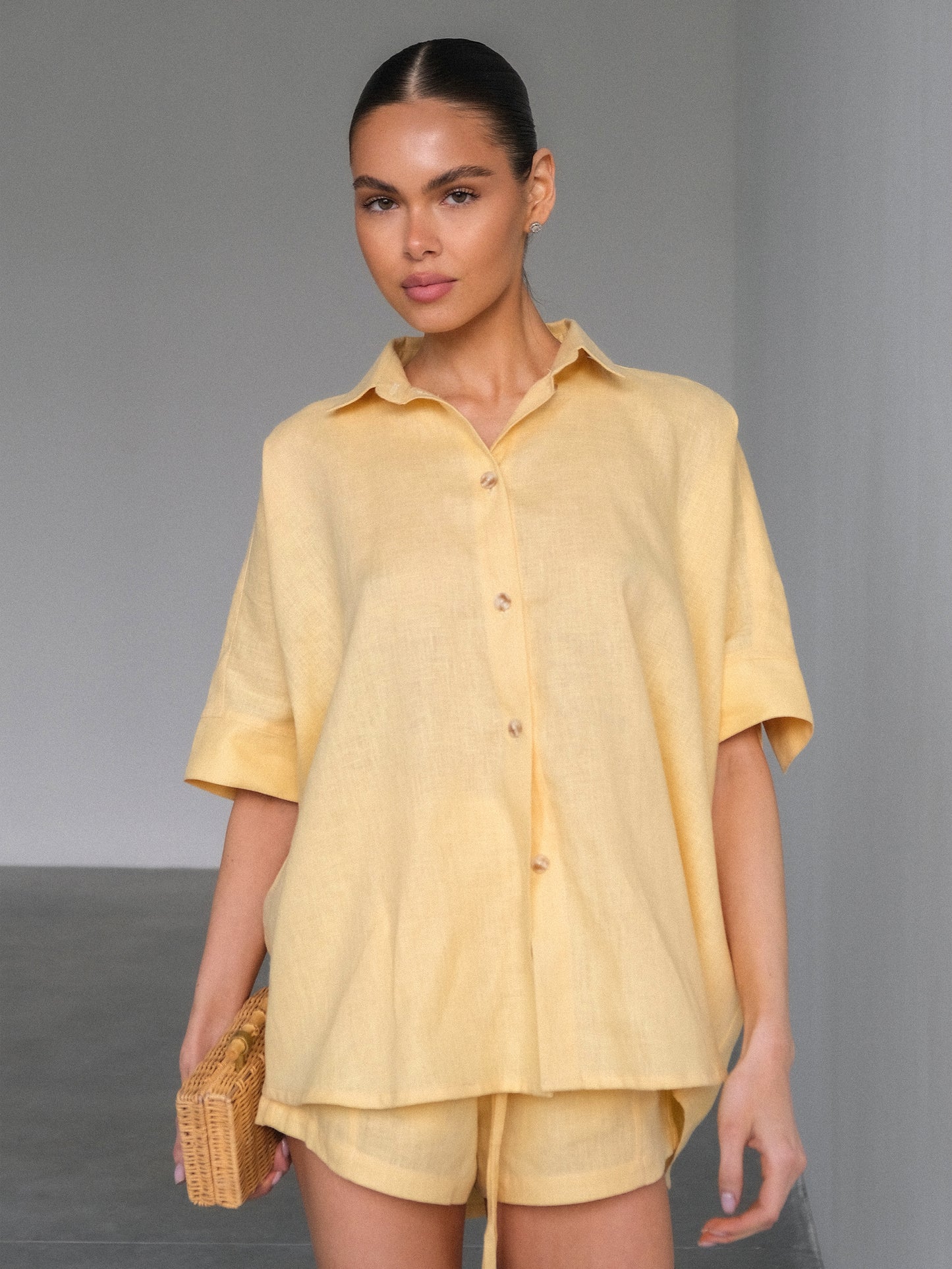Linen Oversized Shirt, Yellow