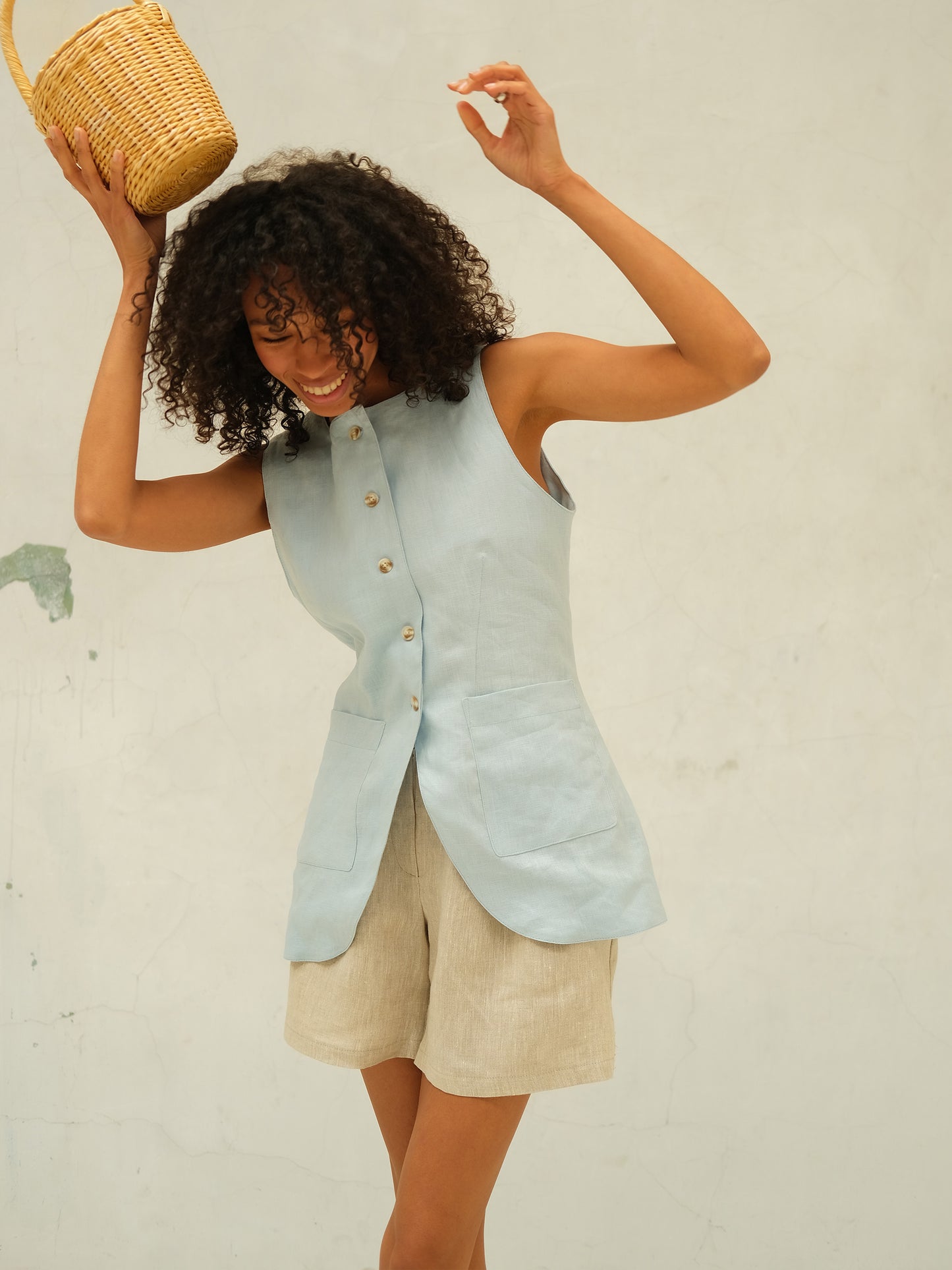 Linen Bermuda Shorts, Natural Beige