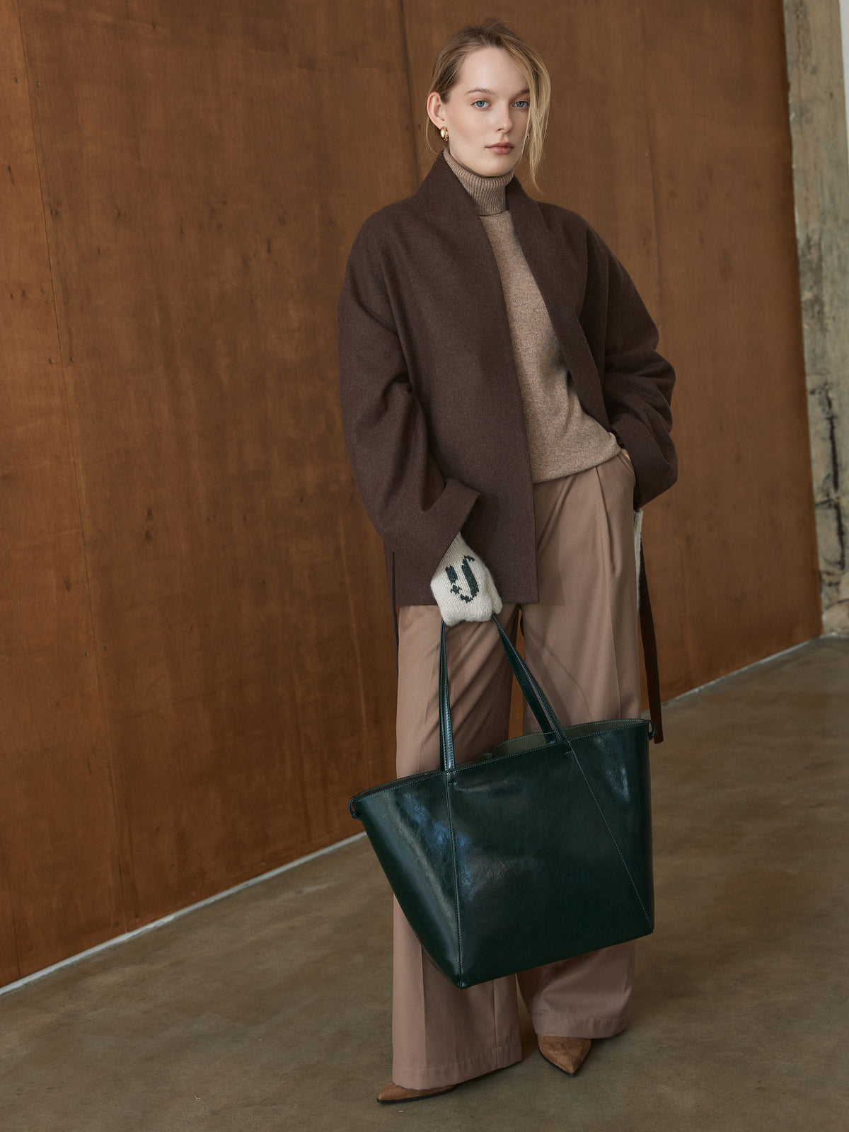 CHÉLIE chocolate brown wool kimono coat with belt