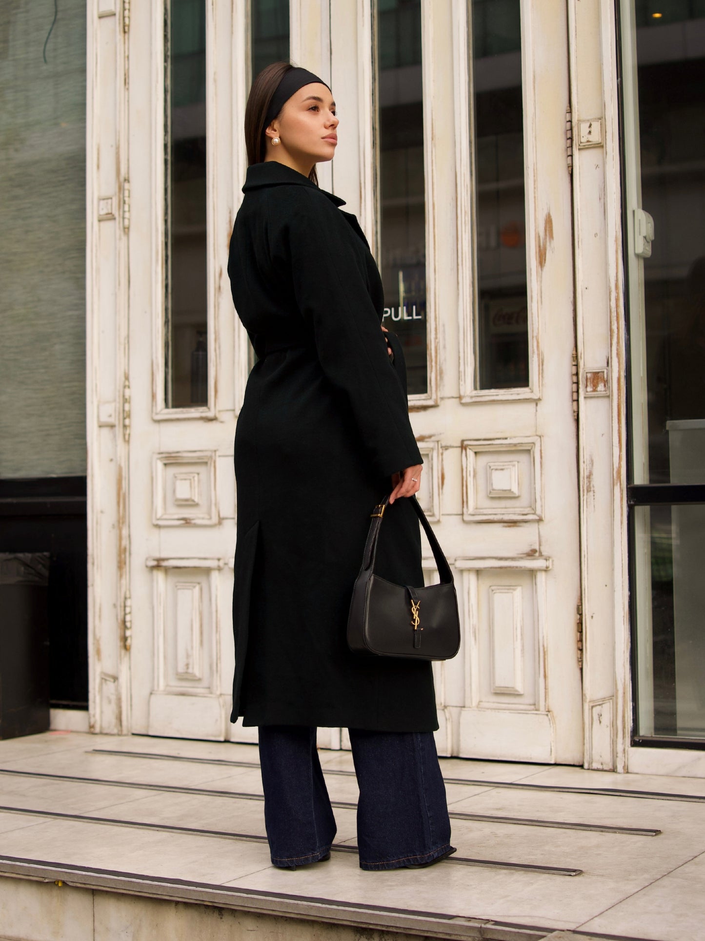 Black Wool Maxi Coat with Belt