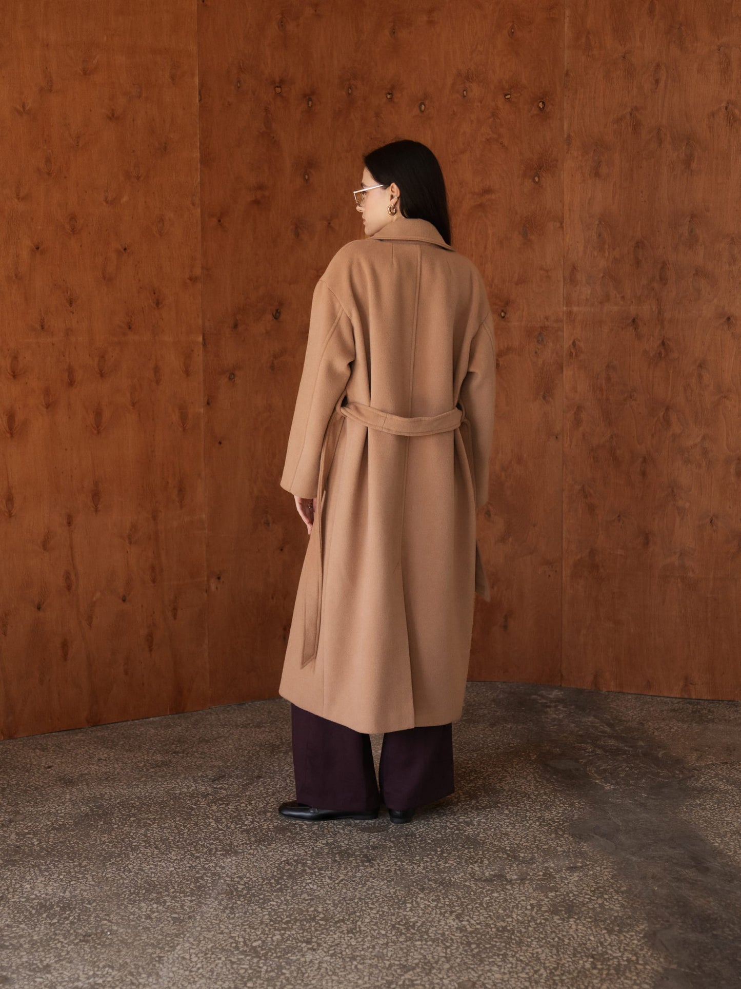 Camel Oversized Double-Breasted Long Coat