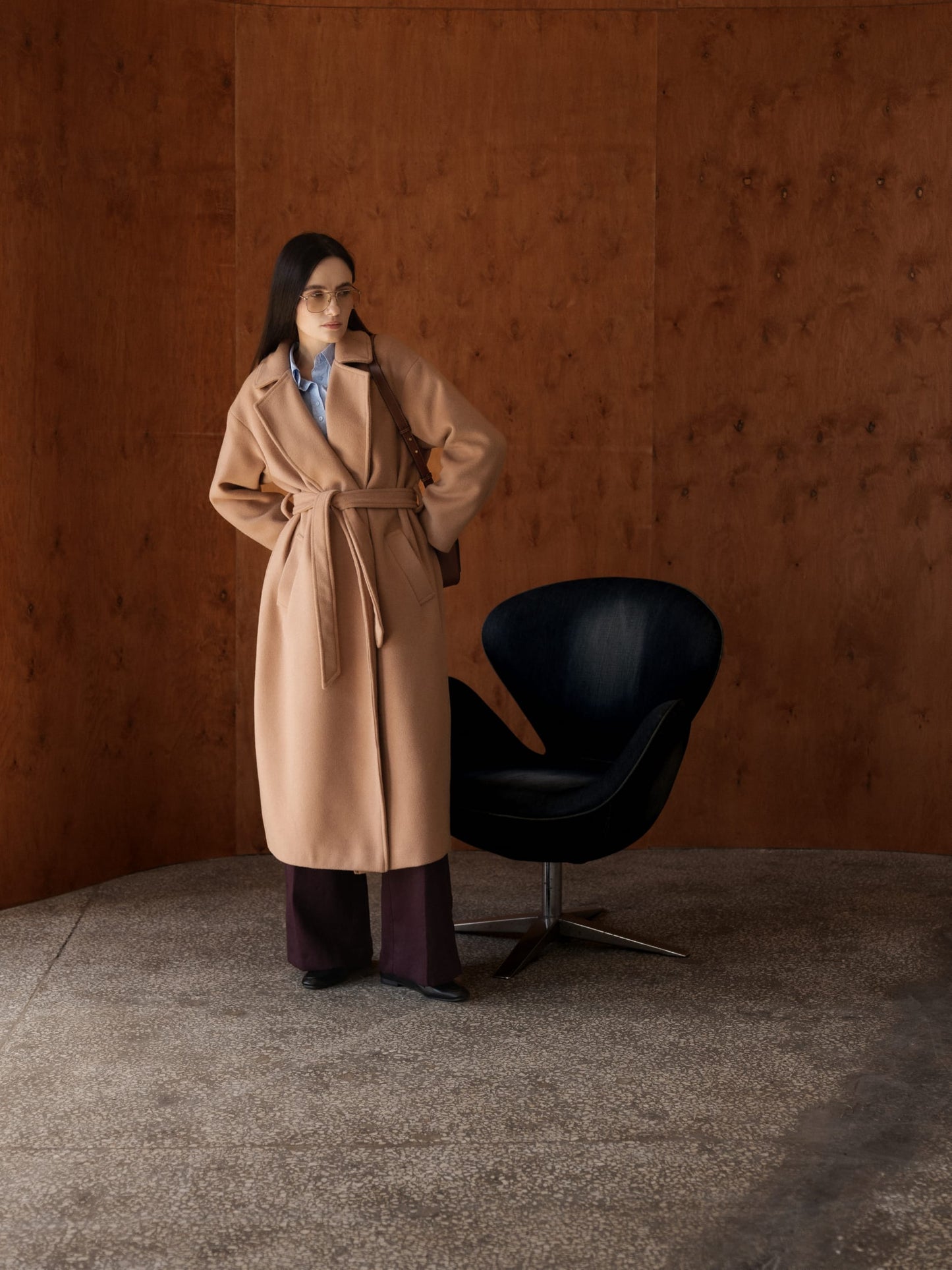 Camel Oversized Double-Breasted Long Coat