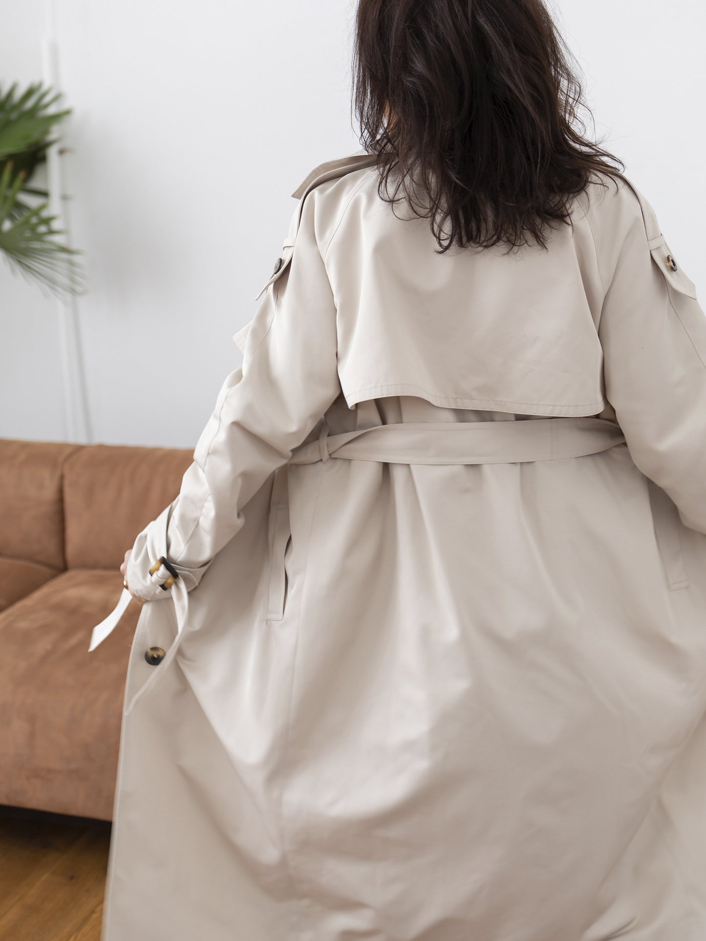 Double-breasted water-resistant Gun Flap Trench Coat, Milk