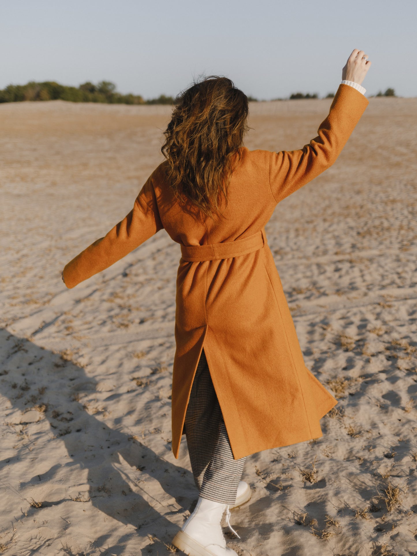 Rusty Red Double-Breasted Wool Coat with Belt