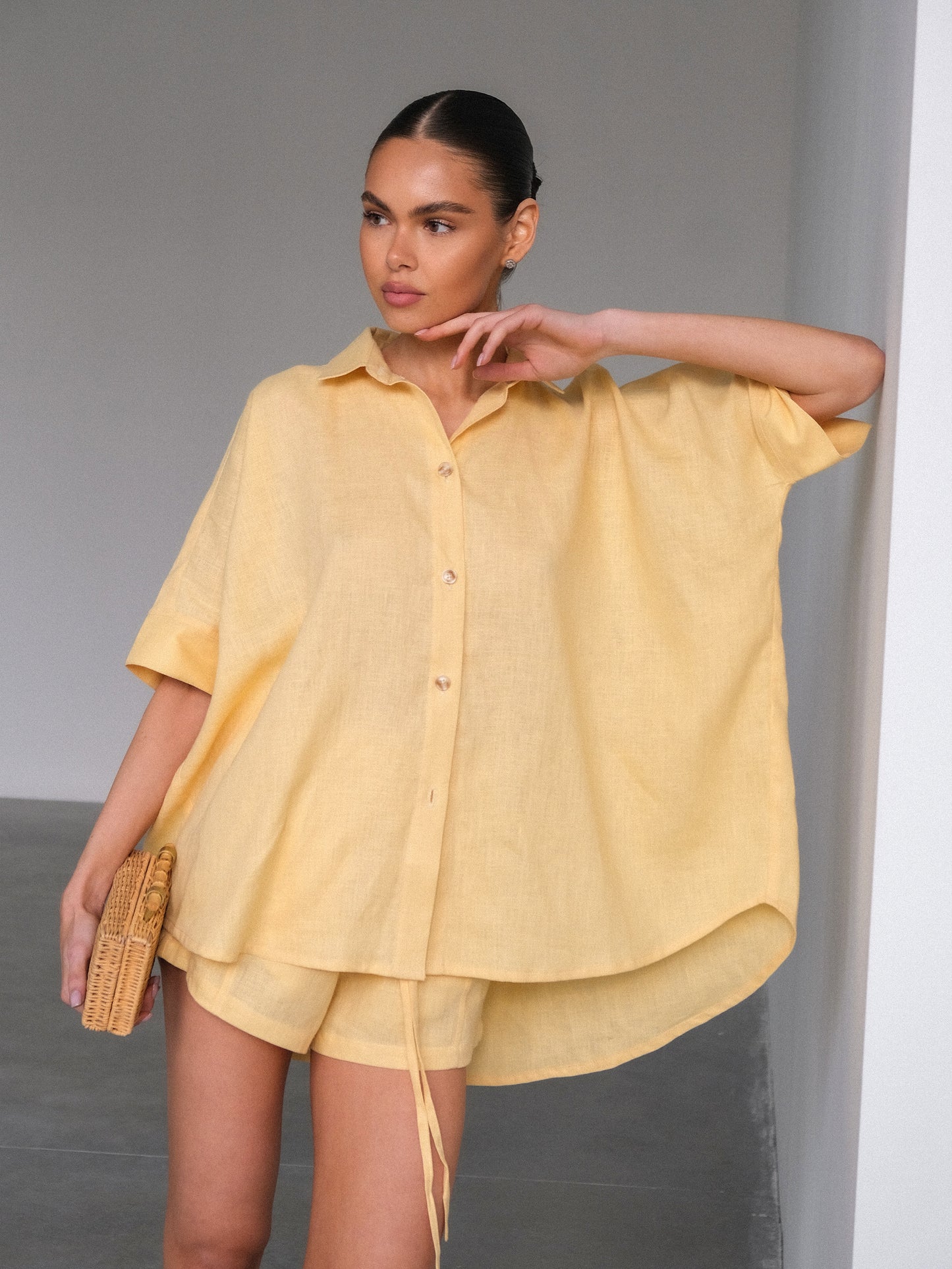 Linen Oversized Shirt, Yellow