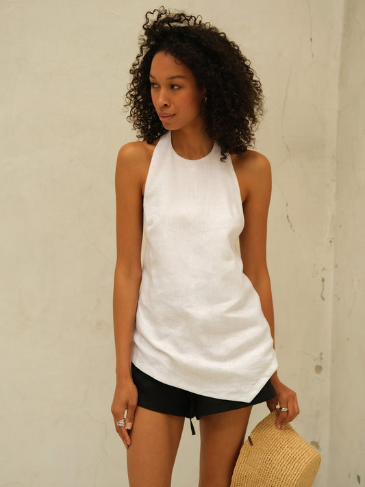 Linen Backless Top, White