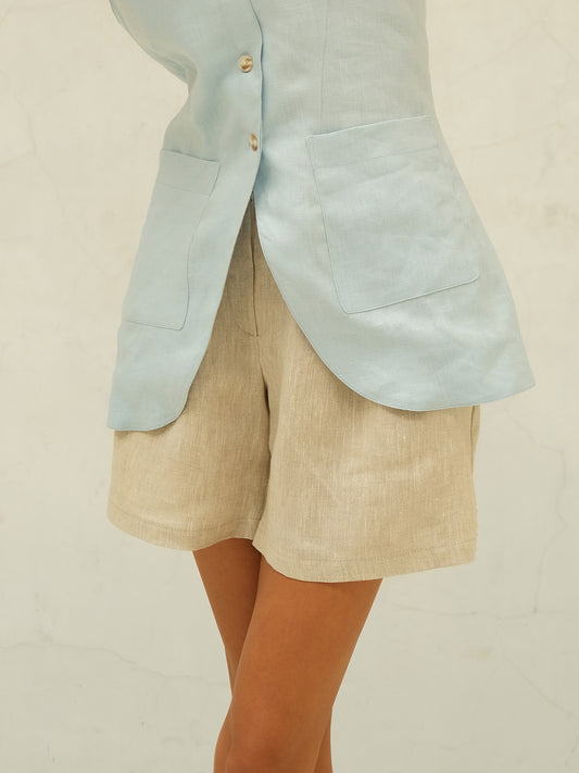 Linen Bermuda Shorts, Natural Beige