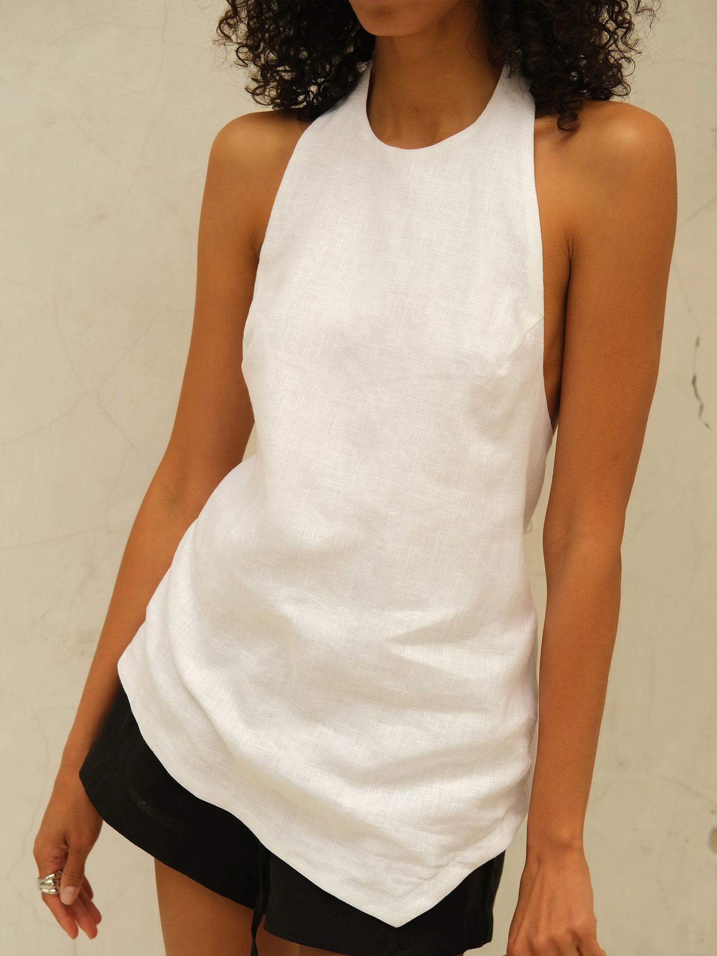 Linen Backless Top, White