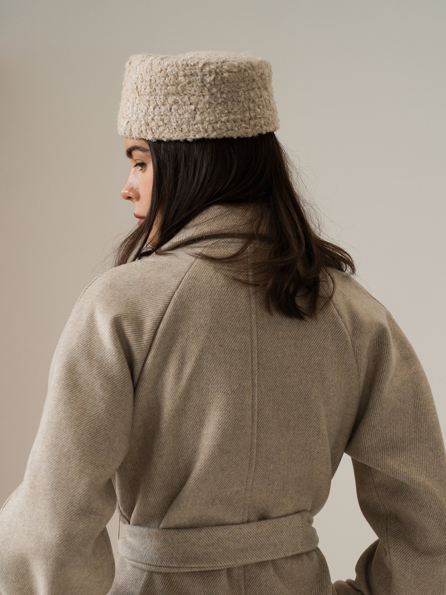 Merino Wool Pillbox Hat, Ivory