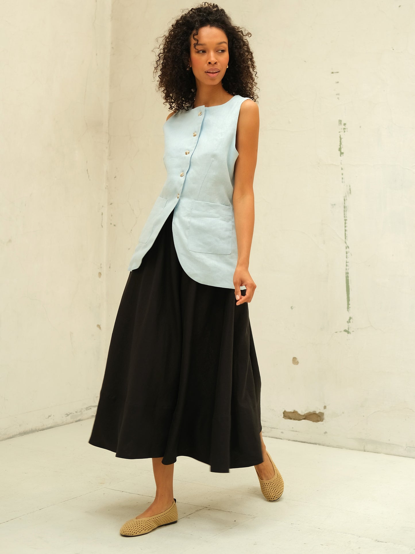 Linen Maxi Skirt, Black