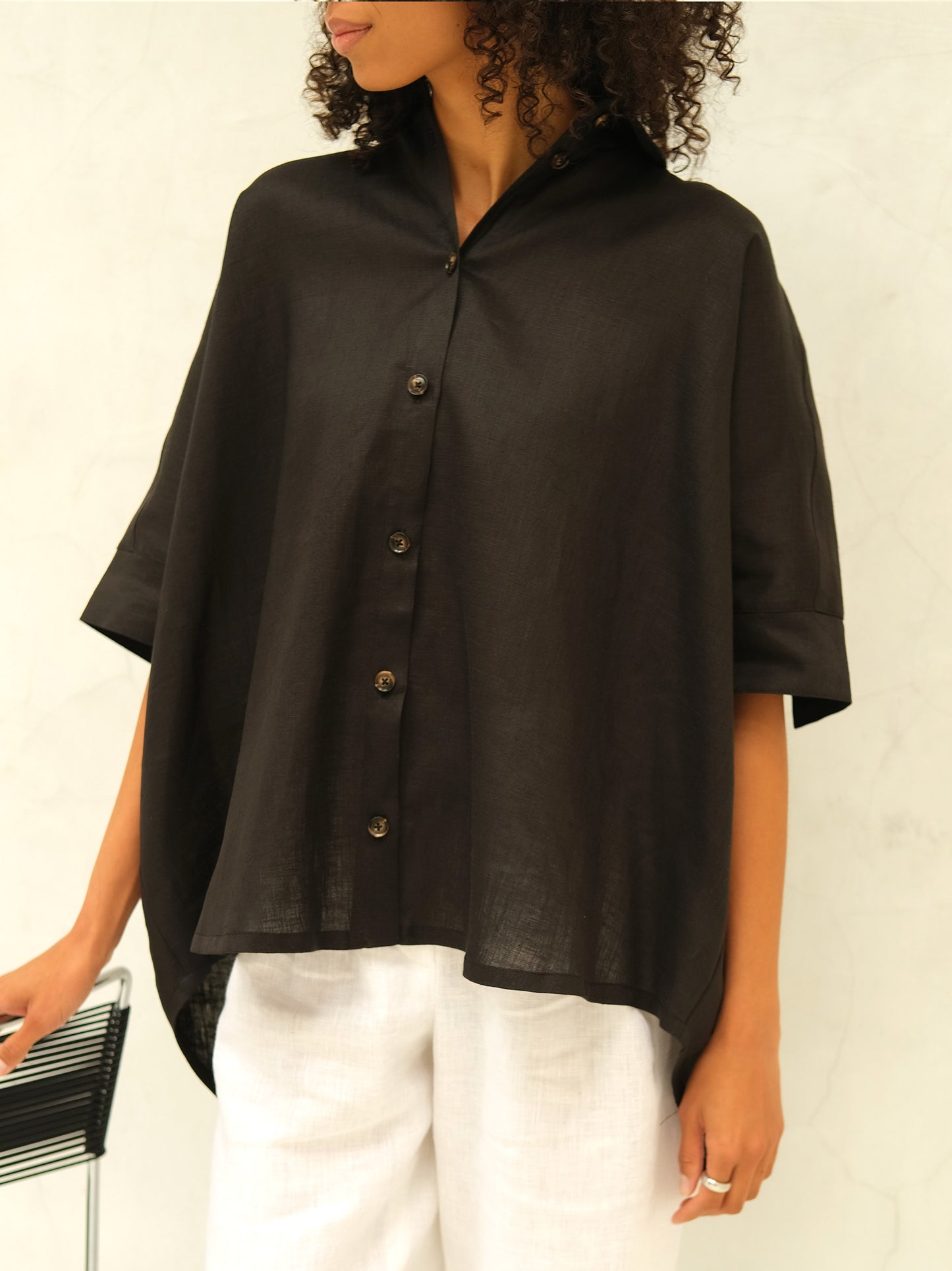 Linen Oversized Shirt, Black