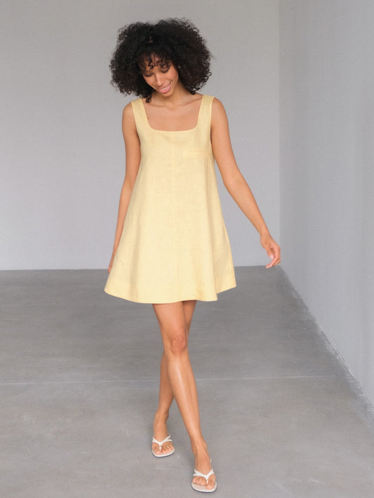 Linen Mini Dress, Yellow