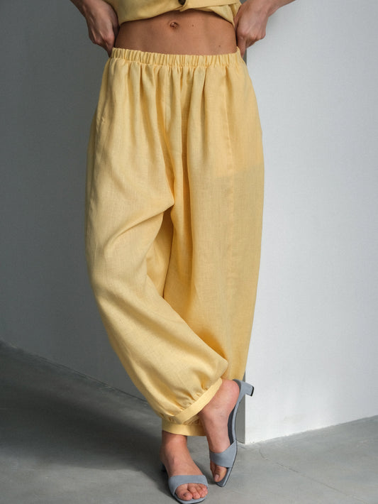 Linen Balloon Pants, Yellow