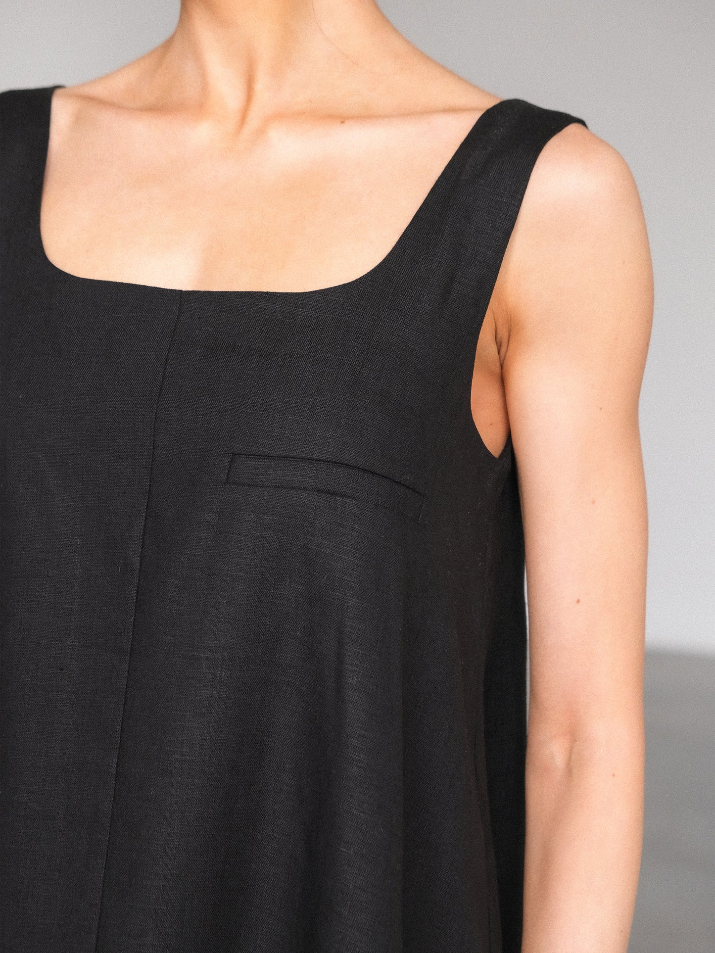 Linen Mini Dress, Black