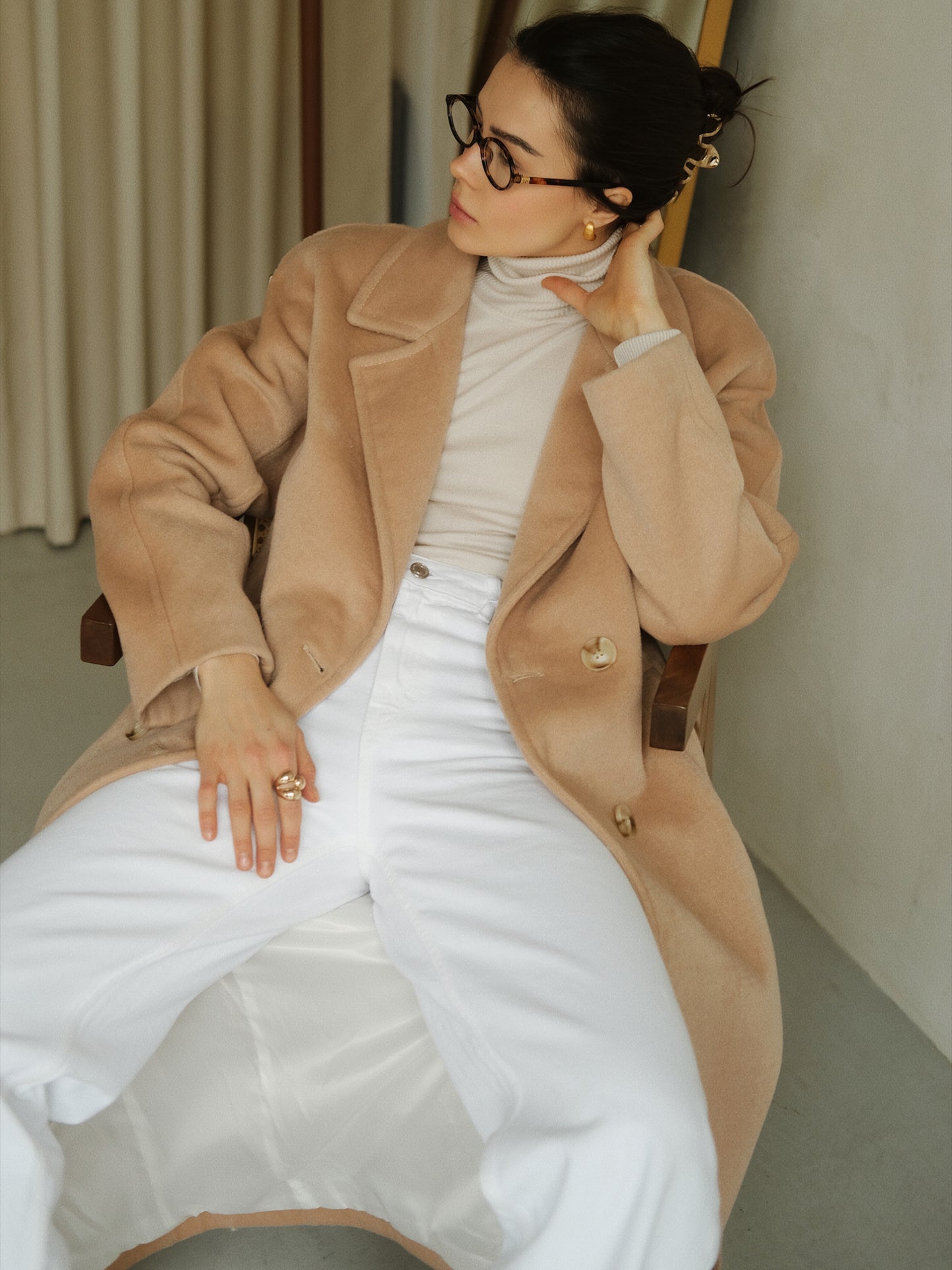 Beige Wool Coat with Belt