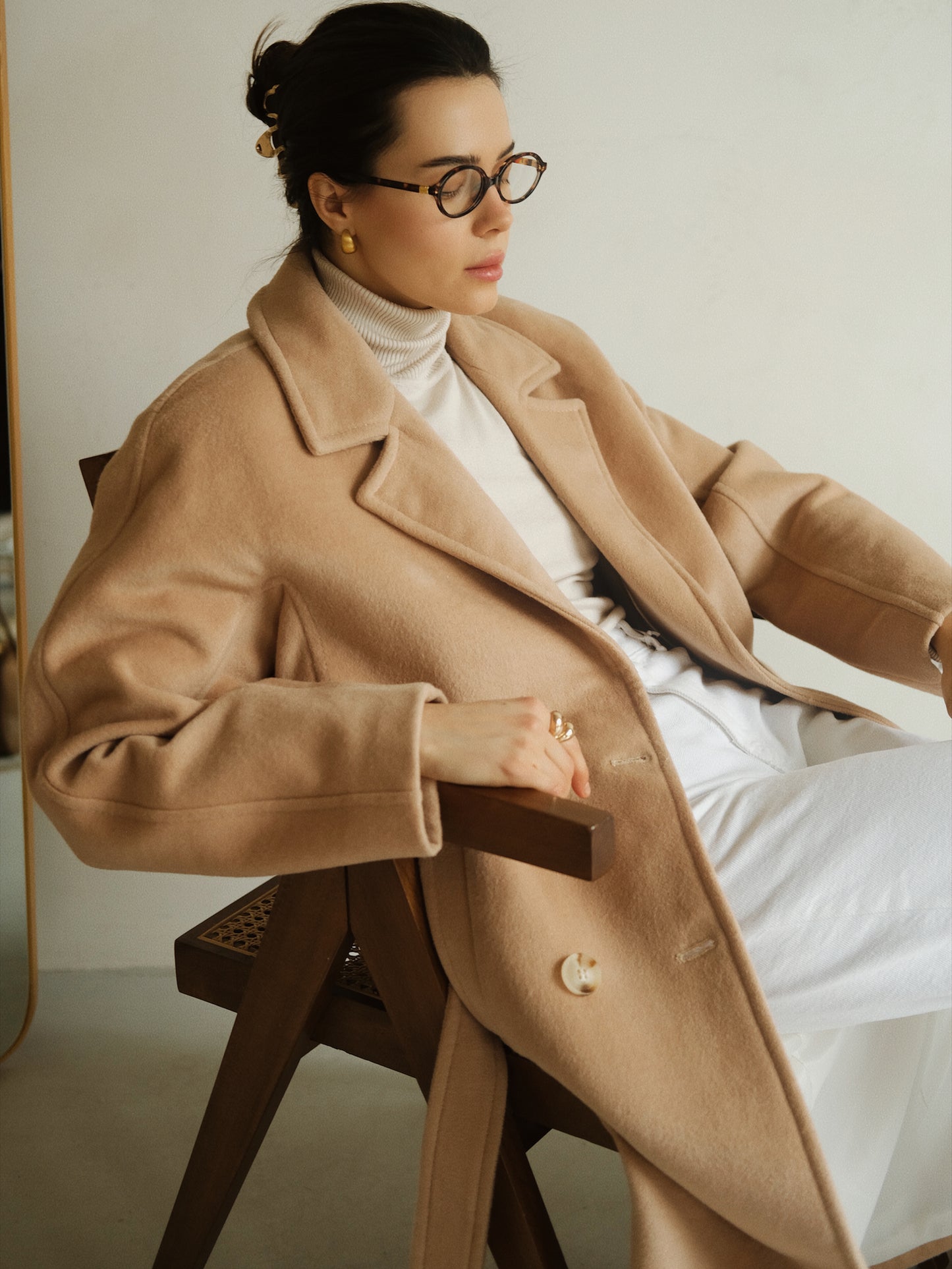 Beige Wool Coat with Belt