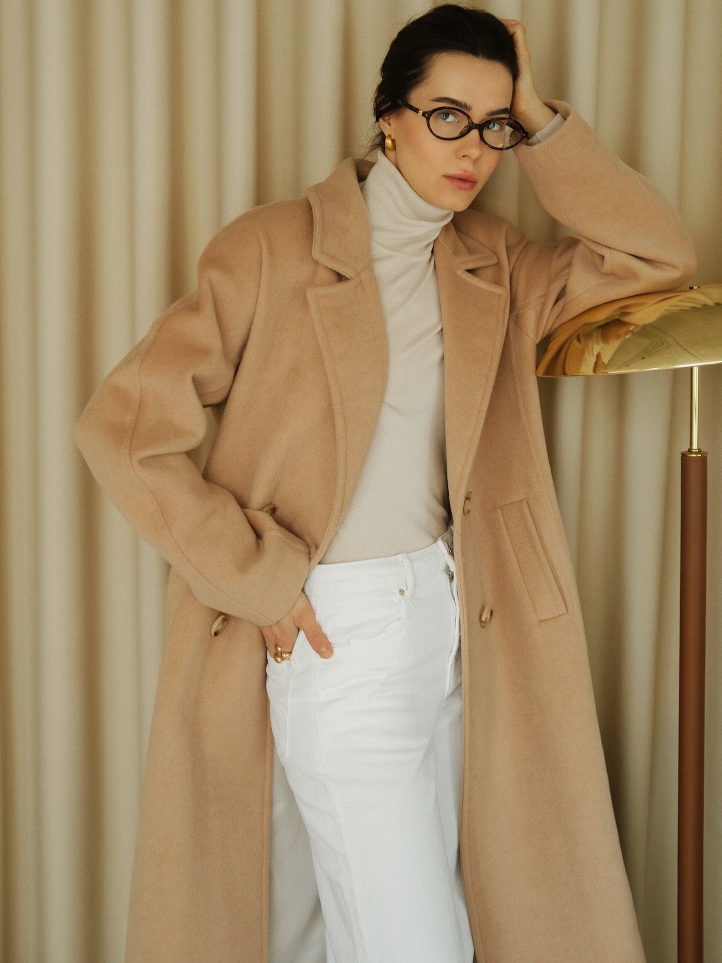 Beige Wool Coat with Belt