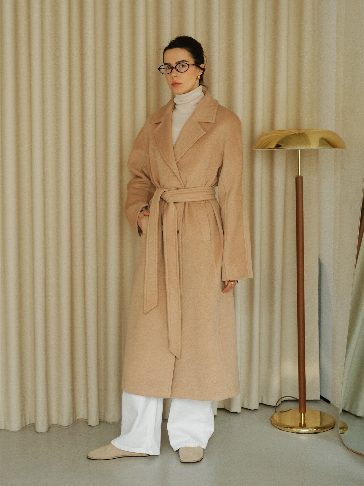 Beige Wool Coat with Belt