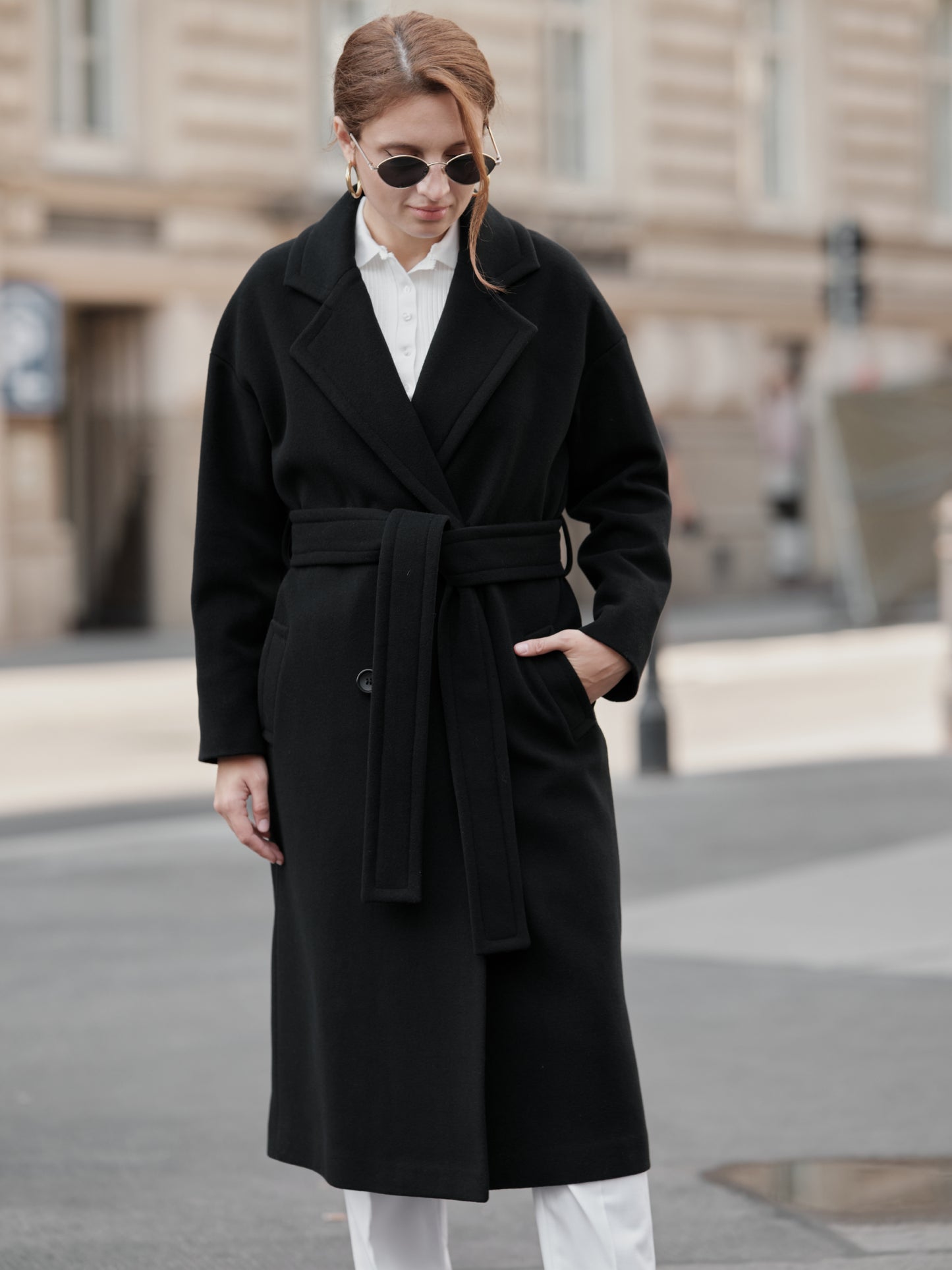 Black Wool Coat with Belt 3