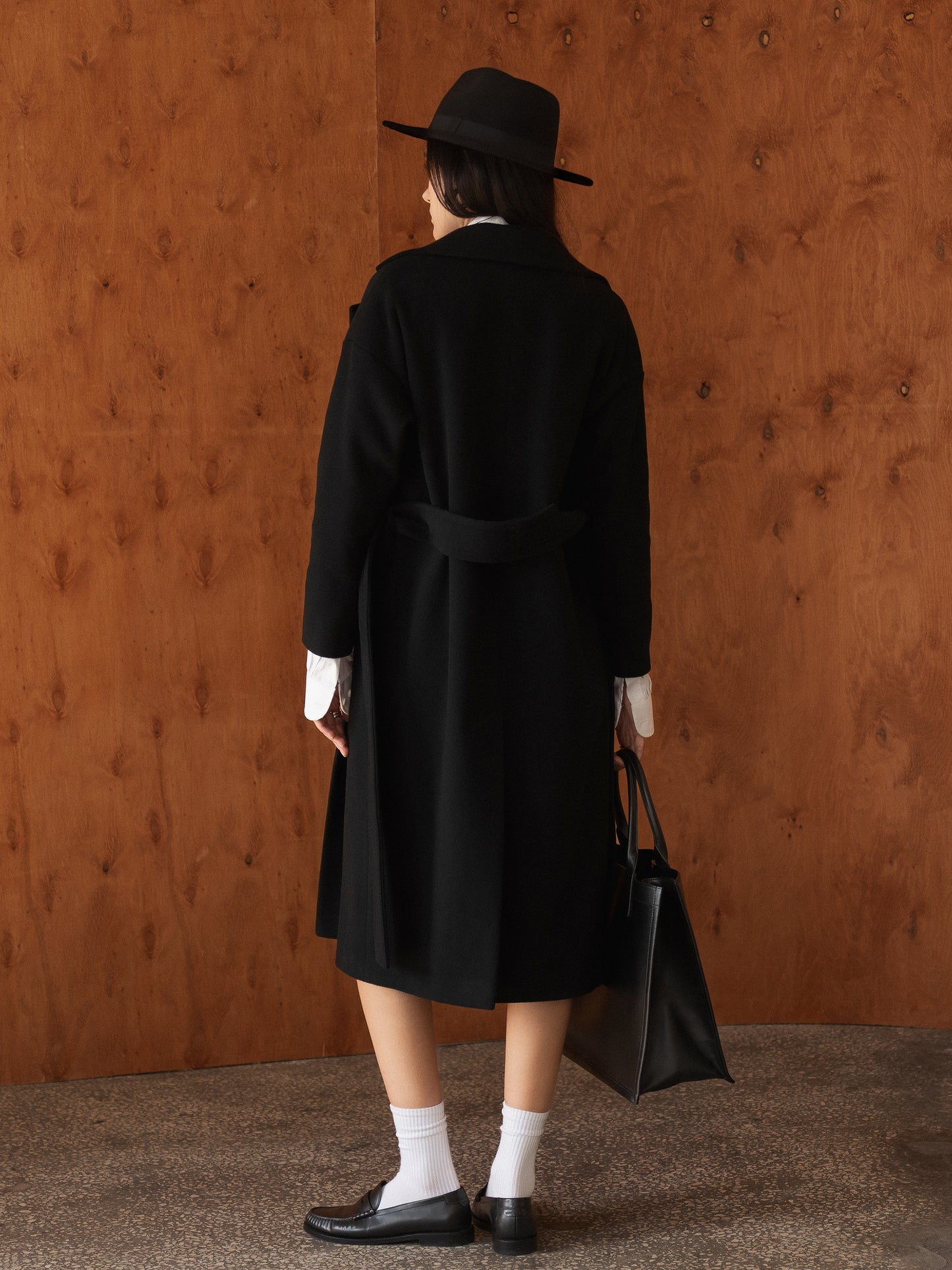 Black Wool Coat with Belt 5