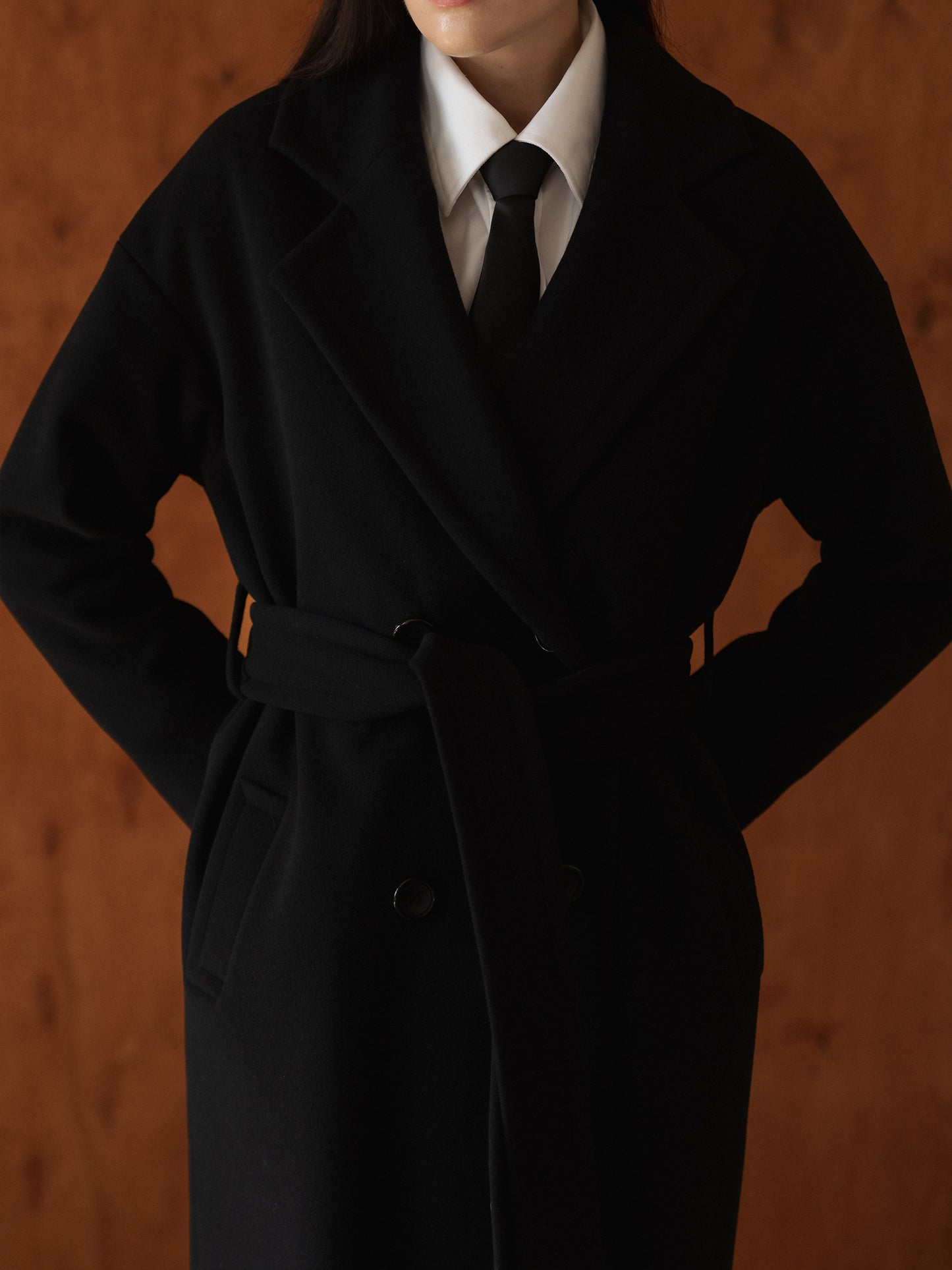 Black Wool Coat with Belt 8