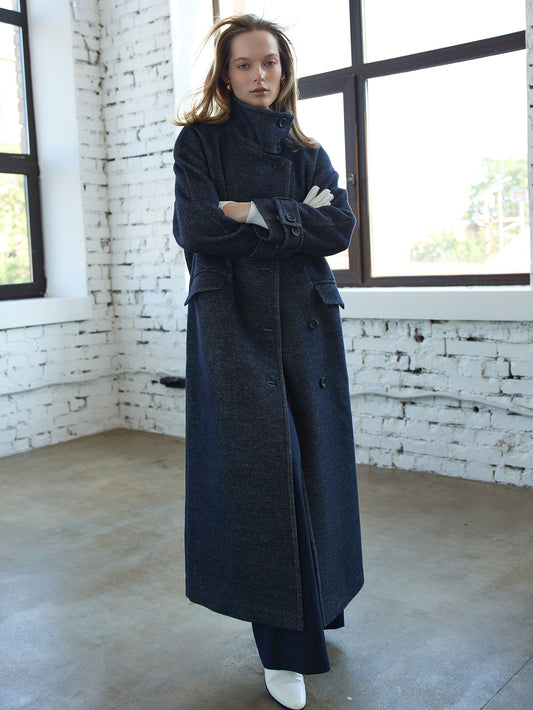 CHÉLIE blue wool coat with high collar