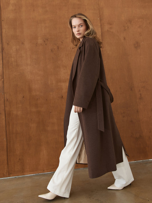 CHÉLIE chocolate brown oversized wool wrap coat
