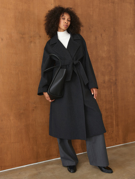 CHÉLIE graphite grey oversized wool wrap coat