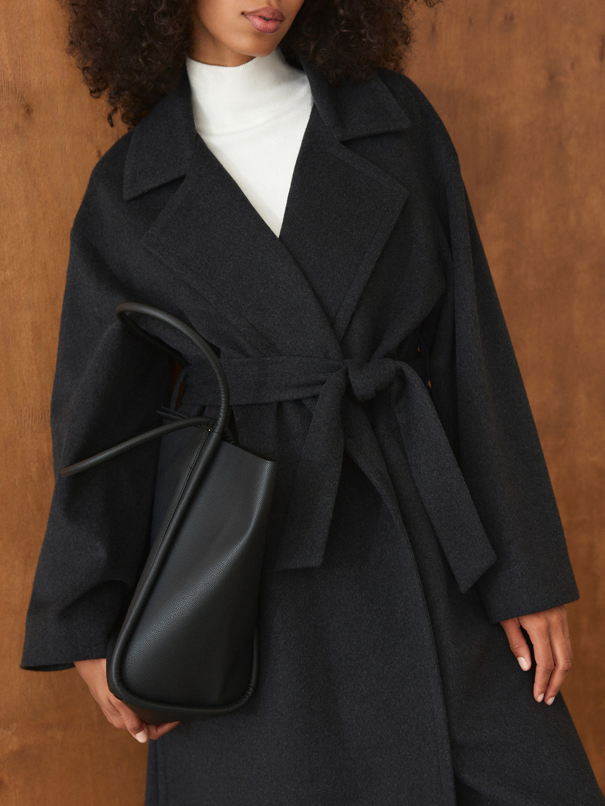 CHÉLIE graphite grey oversized wool wrap coat